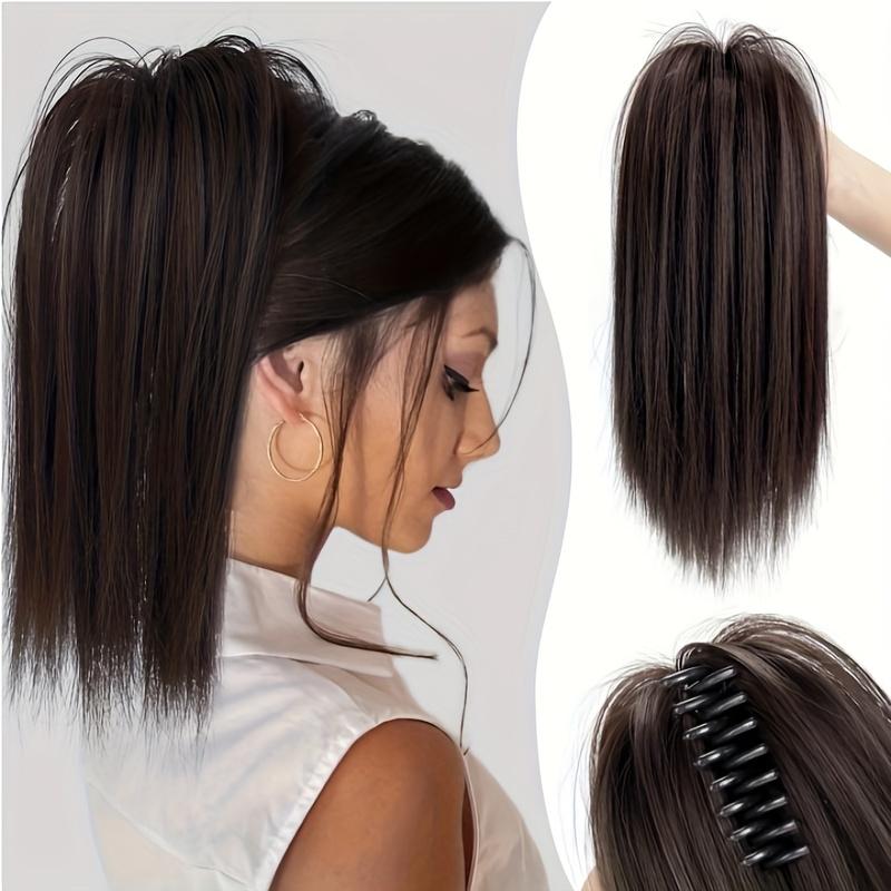 16inch A Messy Hair Bun Ponytail Claw Clip Hair Extension High Bun Hair Claw Clip Straight Short Ponytail Wig Piece Female Wig 7