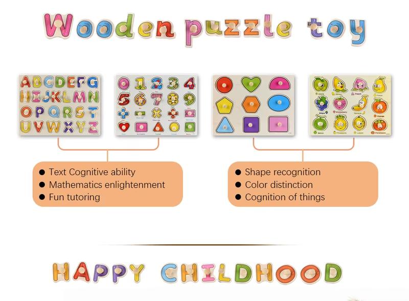 Product Introduction of MONTESSORI WOODEN PUZZLES: Hand Grab Boards, Tangram, Jigsaw Educational Toys featuring Cartoon Vehicles, Animals, and Fruits in 3D Puzzles 6