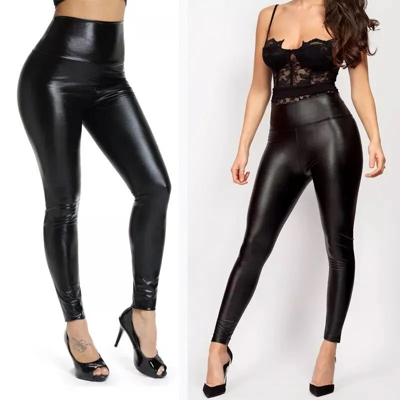 Women's Ladies High Waisted PVC Wet Look Leggings Pants Plus Size 8-26