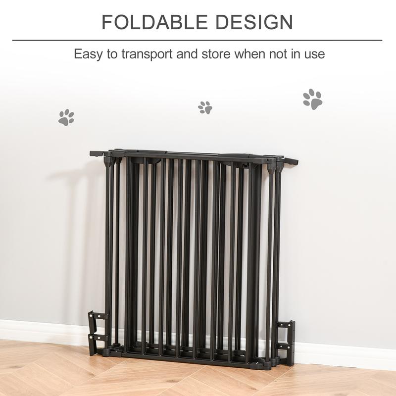 PawHut Pet Safety Gate 5-Panel Playpen Fireplace Christmas Tree Metal Fence Stair Barrier Room Divider with Walk Through Door Automatically Close Lock 4