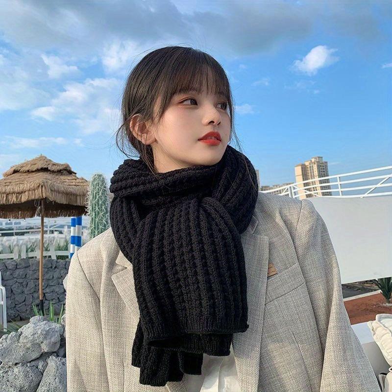 Elegant Solid Color Knit Scarf for Women - Cozy & Warm, Soft Acrylic, Stretchy, Perfect for Winter Fashion Accessory, Hand Washable - Chic Campus Style 2