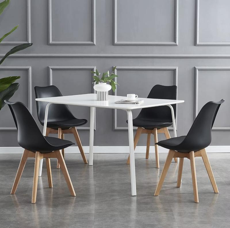 Set of 4 Dining Chairs Wooden Legs Soft Cushion Pad Stylish DELUXE Retro Lounge Dining Office 1