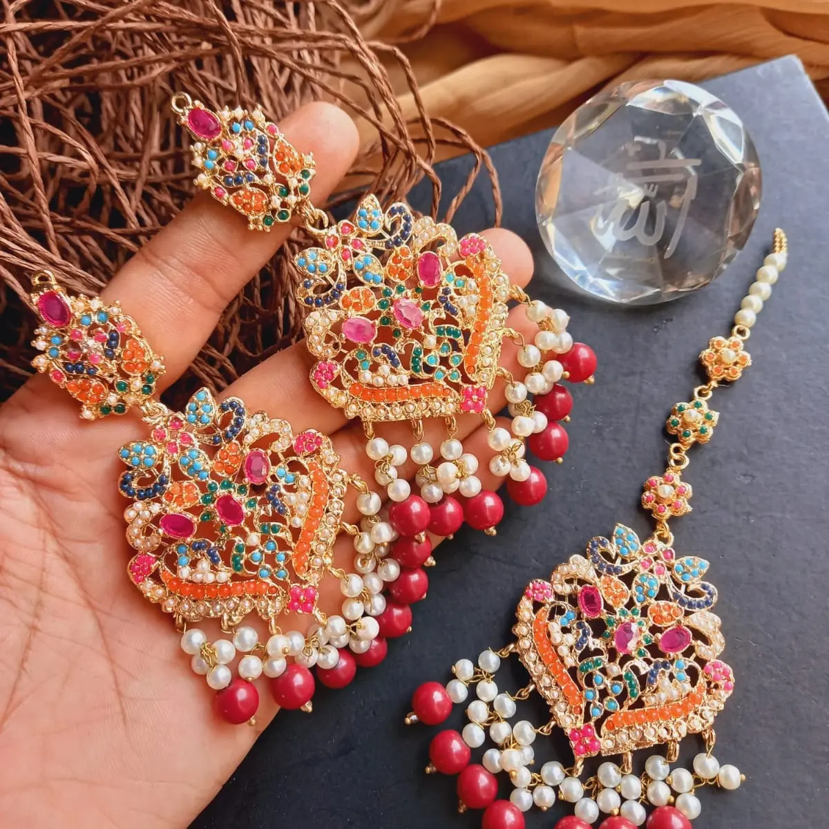 ADEEENA  Nauratan earring tekka set