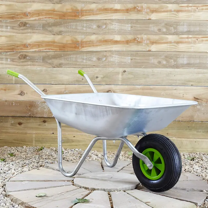 Wheelbarrow Home Garden Cart Galvanised with Pneumatic Tyre (65L), Silver 0