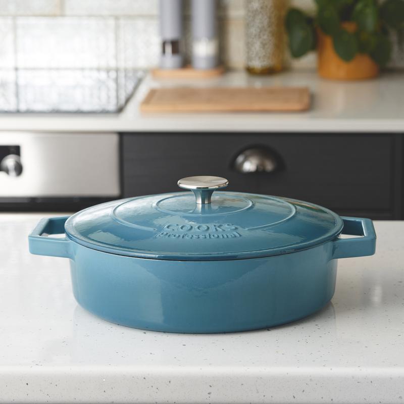 Cooks Professional Cast Iron Casserole Set of 3 | 20cm, 26cm & 28cm | Enamelled Inside & Out | Graduated Teal 2