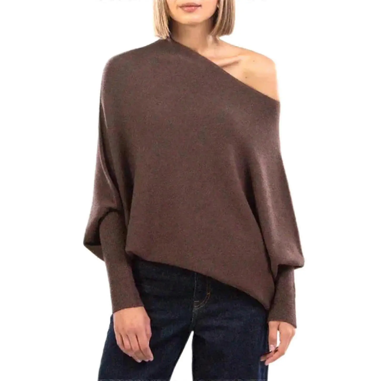 Asymmetric Draped Jumper, A Jumper As Ultra Soft As The Clouds Ladies Long Sleeve Slouch Batwing Plain Soft Knitted Jumper