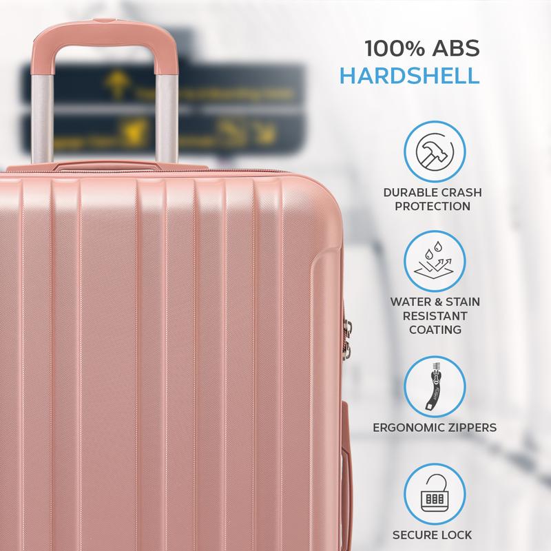 Flight Knight Hard Shell  ABS Outer Check in Carry On Suitcases - Vertical Lines with Curve - Rose Gold 2