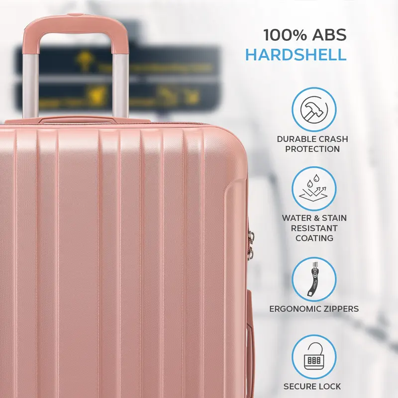 Flight Knight Hard Shell  ABS Outer Check in Carry On Suitcases - Vertical Lines with Curve - Rose Gold 2