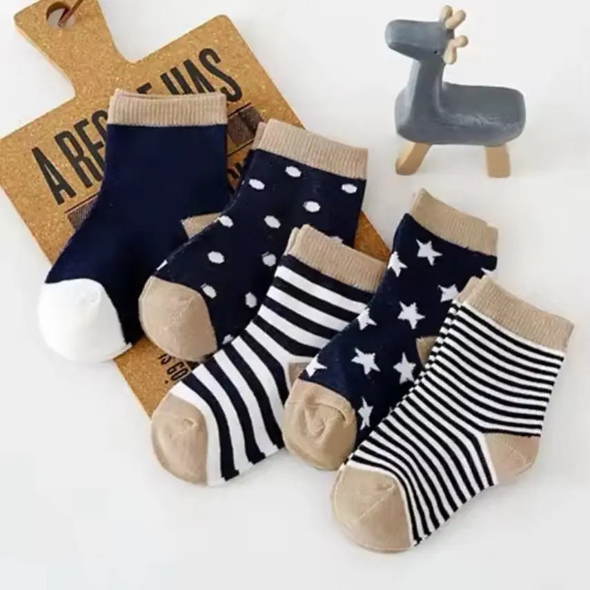 5 Pairs Comfort Different Prints Socks for 1-3 yrs Boys, Soft Comfy Breathable Socks for Infant Toddler, Daily Wear , 1-3 years