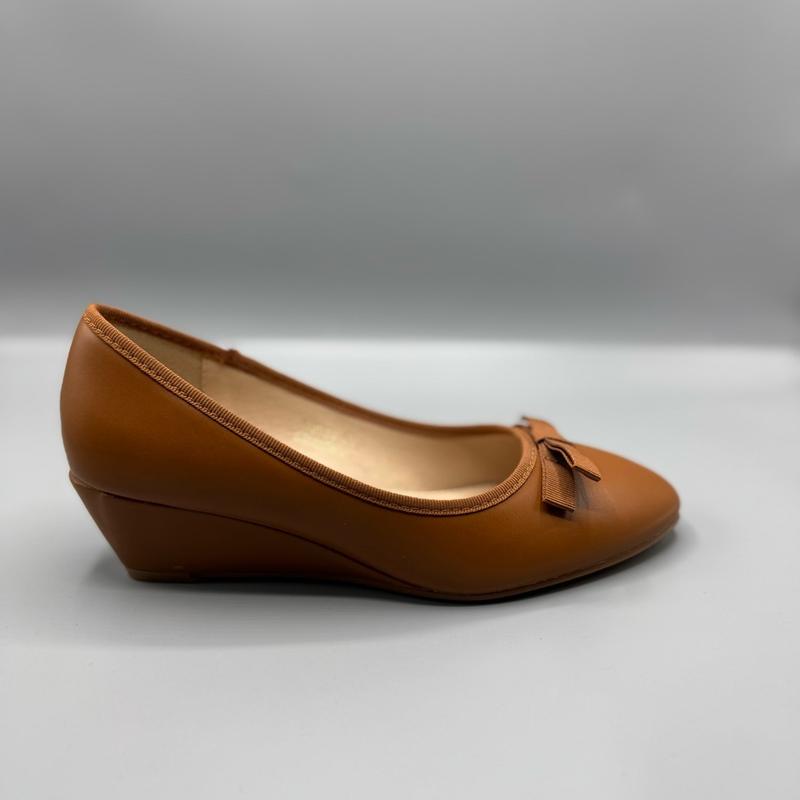 Ladies Wedge Black Brown Bow Tie PU Soft Lightweight Cushioned Winter Woman Shoes 4