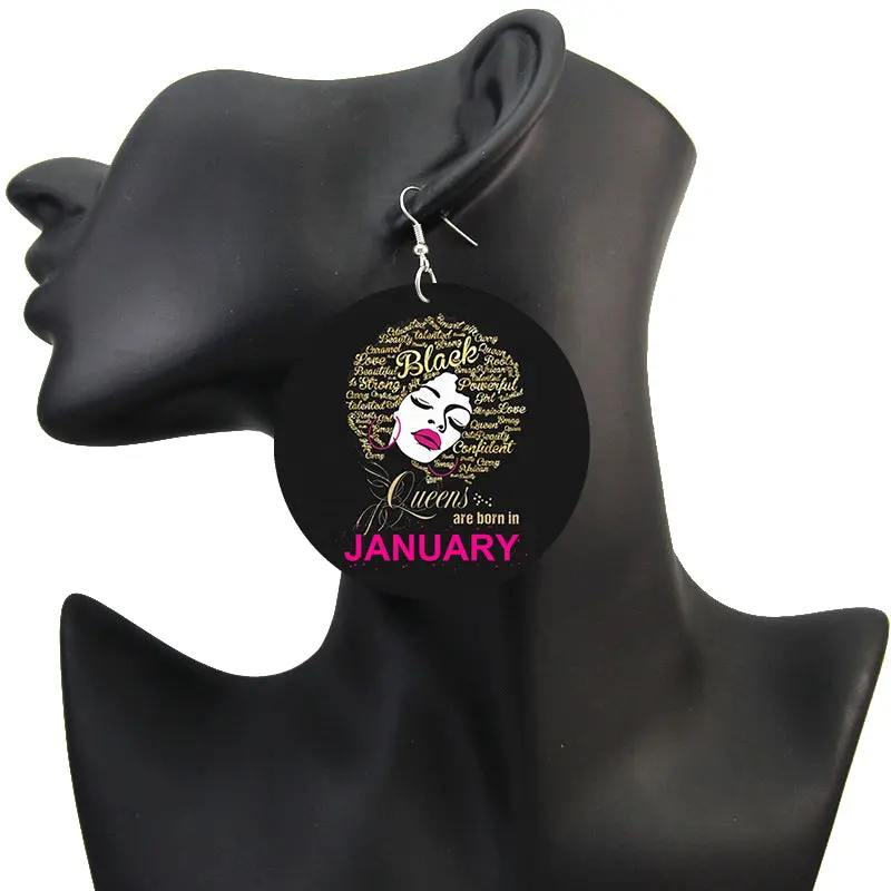 African Wood Drop Earrings - Birthday Month (Next Day Delivery)
