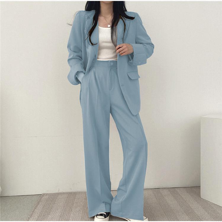 High Quality Women Blazer Set Solid Pocketed Lined Coat + High Waist Suit Pants Office Lady Formal Two Piece Set 3