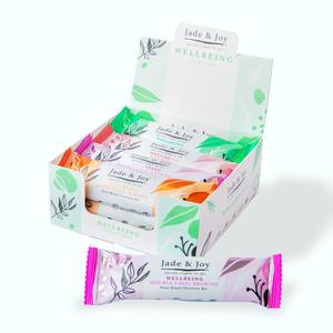 Jade & Joy Wellbeing Protein Bars - Selection Box - 12 x 44g Pack, Low Calories, High Protein and High Fibre, Low Sugar, Gluten Free and Dairy Free. Milk and White Chocolate Snack Caramel Cookie