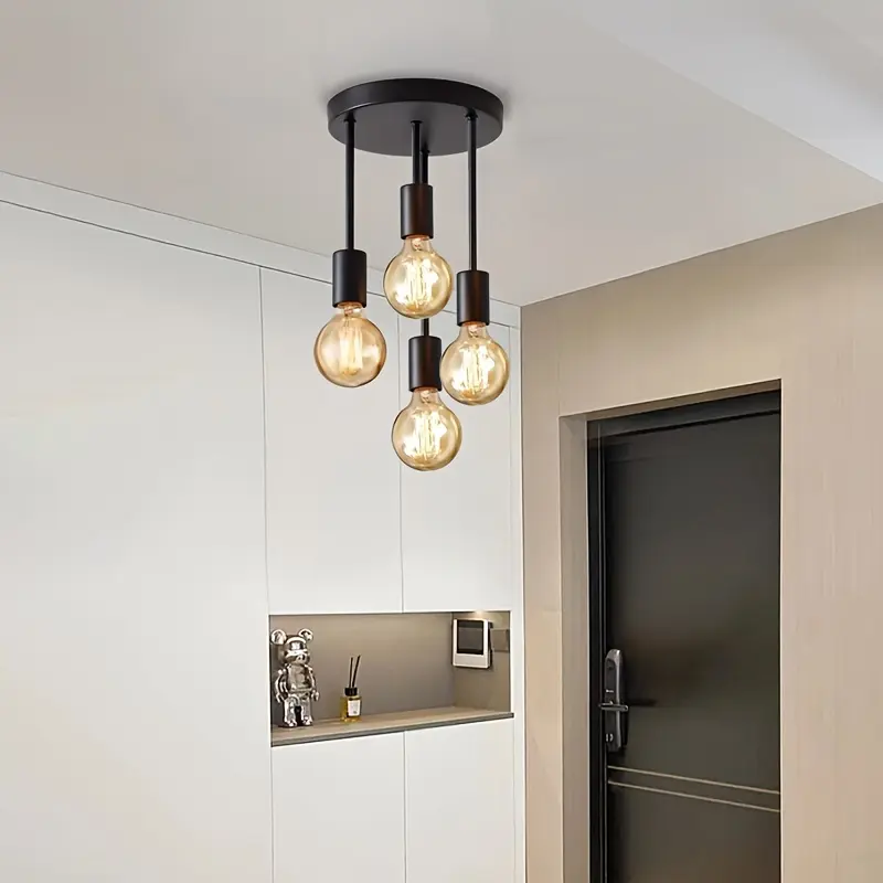 1Pc black 4-lamp ceiling light pendant, modern artificial satellite design, E27 bulb base, bedroom, kitchen, living room, corridor lighting (without bulbs) 3