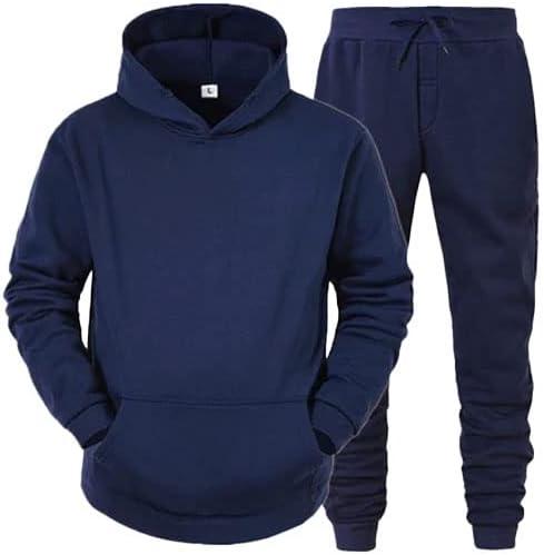 Men's Tracksuits Set Plain Fleece Slim FIT Pullover Kangaroo Pocket Hoodie and Jogging Bottoms Trouser Overalls Outfit Ribbed Polyester Underwear Top Menswear 1