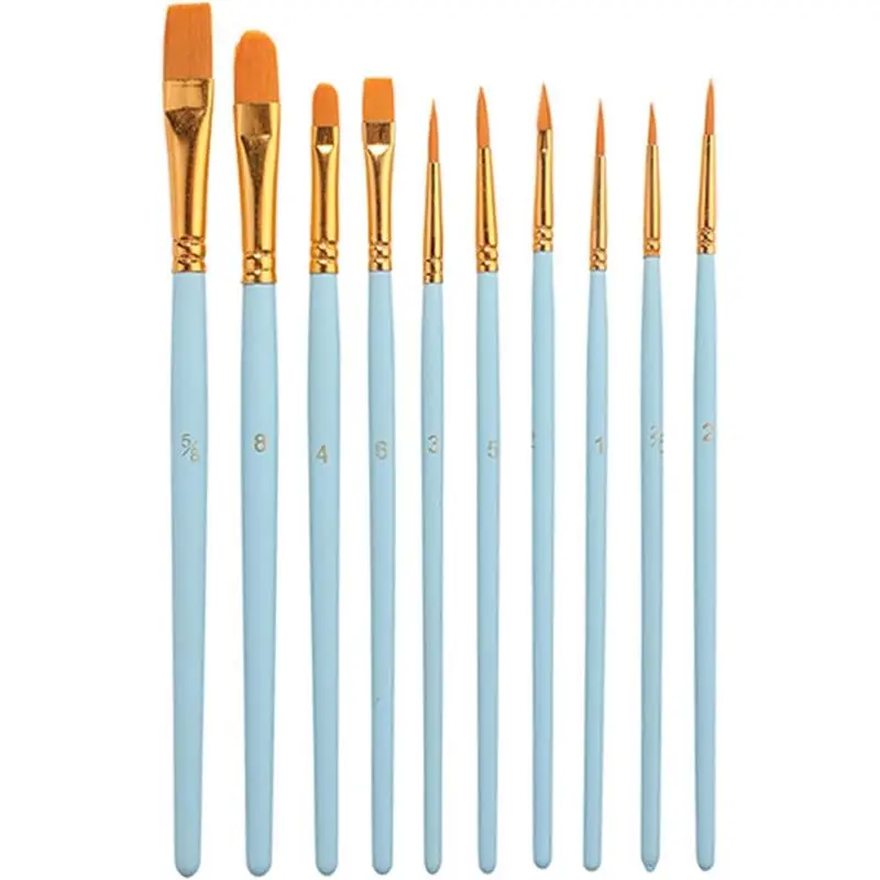 Nylon Paint Brushes (10 Pcs), Acrylic Gouache Oil Paint Brush Set, Oil Painting for Beginners, Artists (Blue)