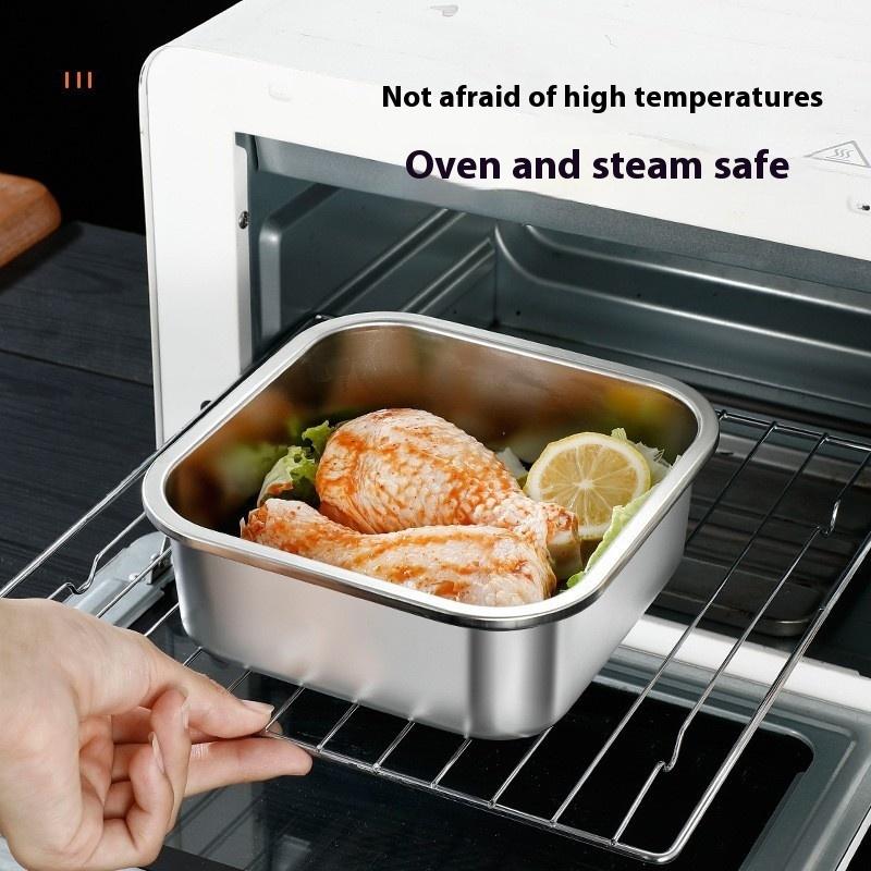 304 Stainless Steel Crisper Square Lunch Box With Handle Rectangle Tableware 2