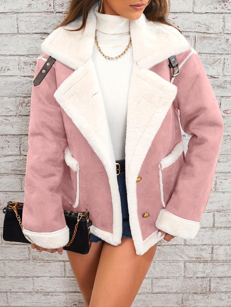 Product Introduction of Elegant Faux Fur-Lined Winter Jacket for Women - Cozy, Machine Washable with Pockets, Solid Color, Lapel Collar 0