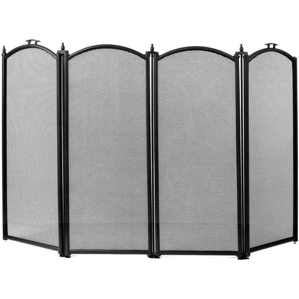 Heavy Duty Steel 4 Panel Fire Screen Spark Guard Safety Fireplace Stove Woodburn