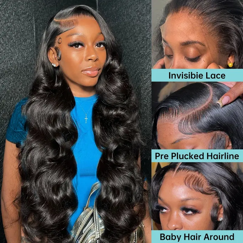 Body Wave Lace Front Wigs Human Hair Pre Plucked 13x6 HD Transparent Lace Front Wigs Human Hair Pre Plucked Brazilian Virgin Human Hair Wigs for Women 13x4 Glueless Lace Frontal Wig Natural Black 1