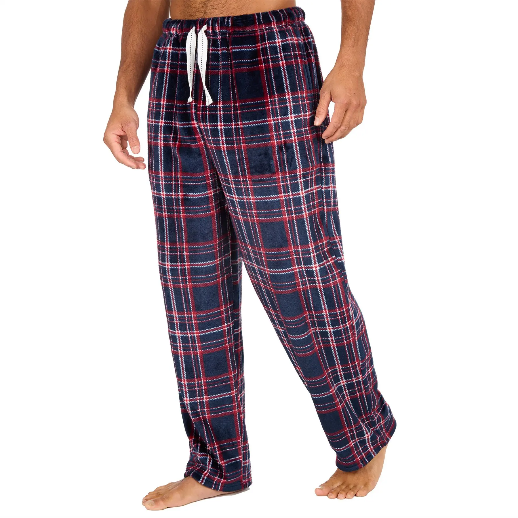Mens Fleece Lounge Pants Pyjama Bottoms PJs Navy Check Size S-XXL
