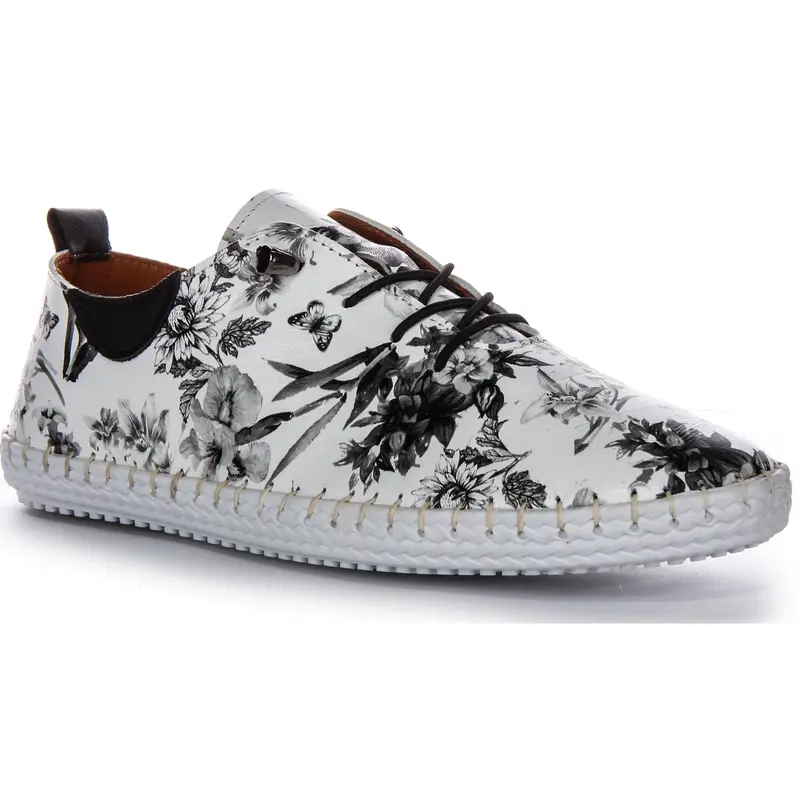 JUSTINREESS England Women's Leather Shoes Lexi 3 Mono Floral Pull Tab Soft Feel 0