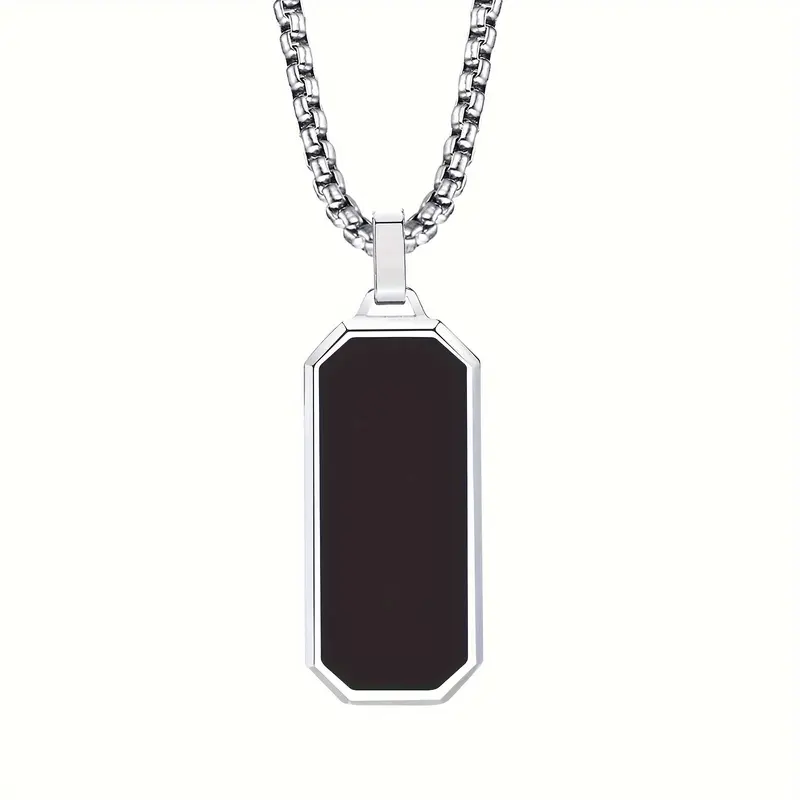 1pc Elegant Men's Stainless Steel Necklace with Sleek Black Enamel Geometric Pendant - Durable 201 Stainless Steel, Ideal Personal Gift for Him 4