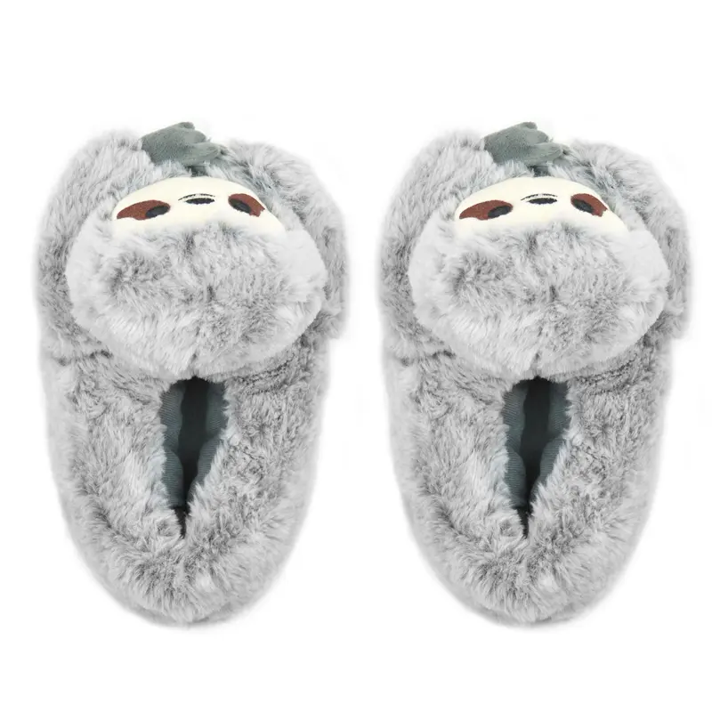 Ladies Novelty Plush Grey Sloth Slippers 2