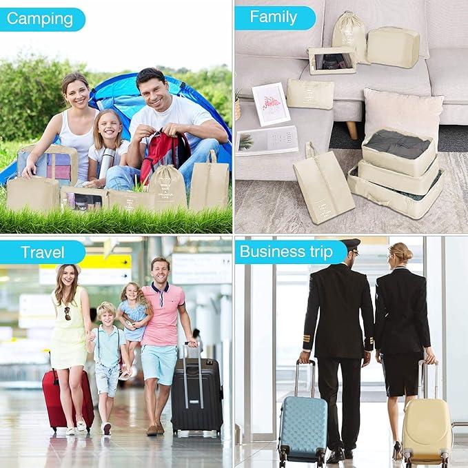 Packing Cubes for Suitcase, 8 PCS Travel Luggage Packing Organizers Waterproof Travel Essentials (Dark Beige) 1