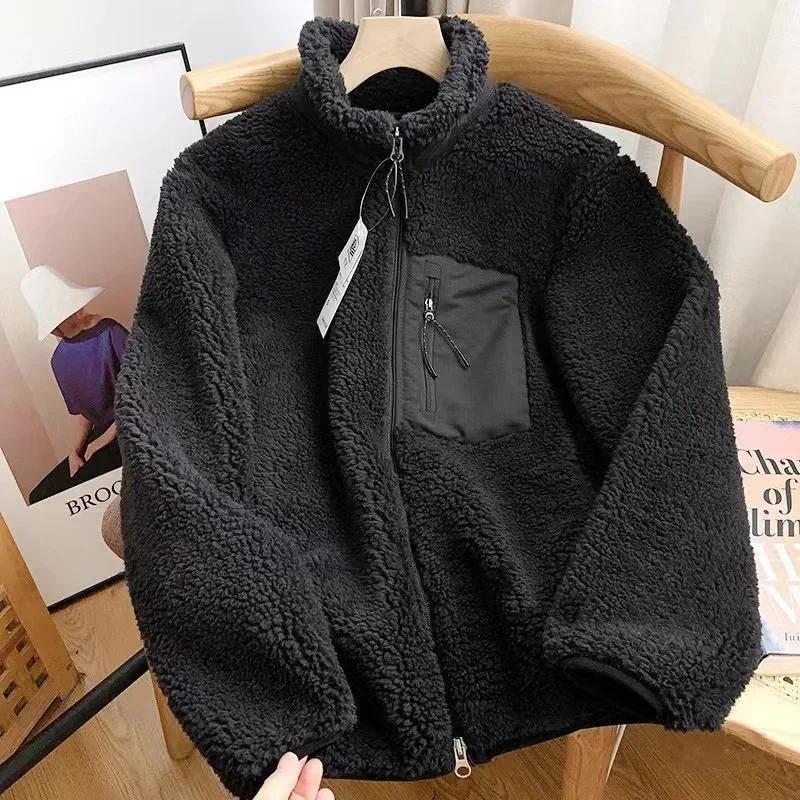Fashion Lamb Plush Jacket Women's Autumn Winter New Pocket Zipper Long Sleeve Loose Stand Collar Comfort Warm Jacket for Women 5