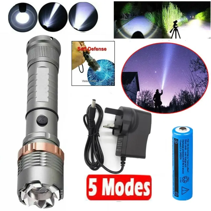 5 modes flashlight battery reportable 1200000LM tactical LED flashlight rechargable camping 100000  lumen  flashlight ceiling  light 1