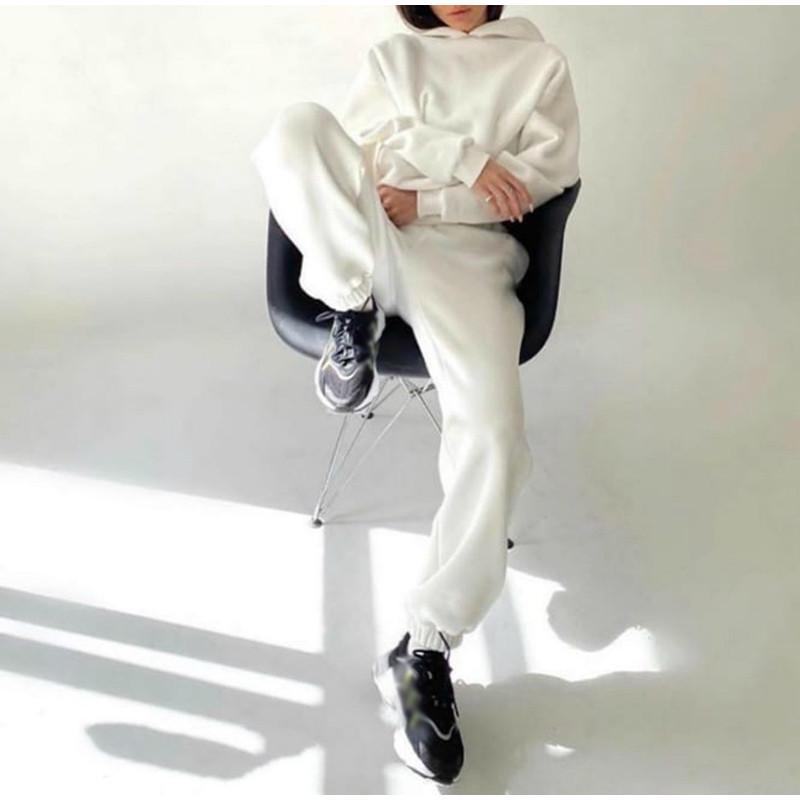 Product Introduction of Women's Tracksuit Autumn Plus Fleece Sweatshirts Two Piece Set Casual Oversized Solid Female Sports Hoodie Suit Long Pant Sets Womenswear  Comfort Long Sleeve Minimalist Basic Overalls 8
