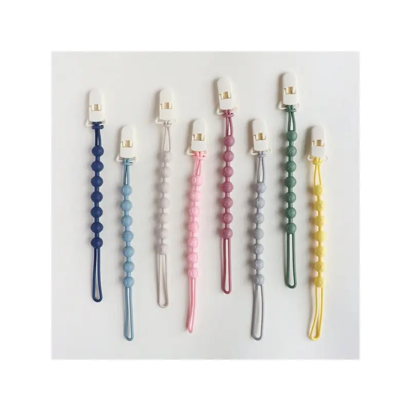 1pc Baby Silicone Pacifier Clip Holder With One-Piece Beads Design, Soft Flexible Binky Paci Clips With Texture For Baby Boys And Girls, Newborn Baby Essentials 4