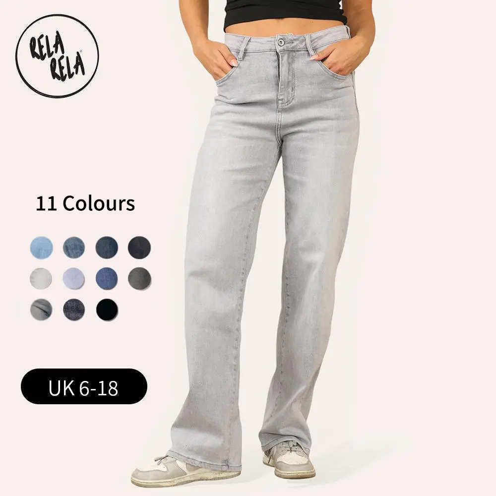 Women's Grey Viral Stretchy Soft Dad Fit Style Straight Wide Leg Jeans UK 6-18 Denim Womenswear Everyday Comfort ashion Loose Lady  Bottom Casual Chic Fashion Comfortable folded  flared  pants Trouser Streetwear Basic Minimalist Fitted
