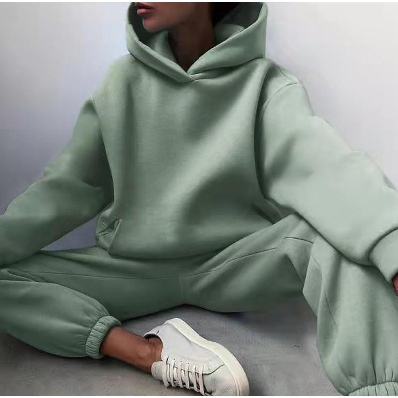 Product Introduction of Women's Tracksuit Autumn Plus Fleece Sweatshirts Two Piece Set Casual Oversized Solid Female Sports Hoodie Suit Long Pant Sets Womenswear  Comfort Long Sleeve Minimalist Basic Overalls 11