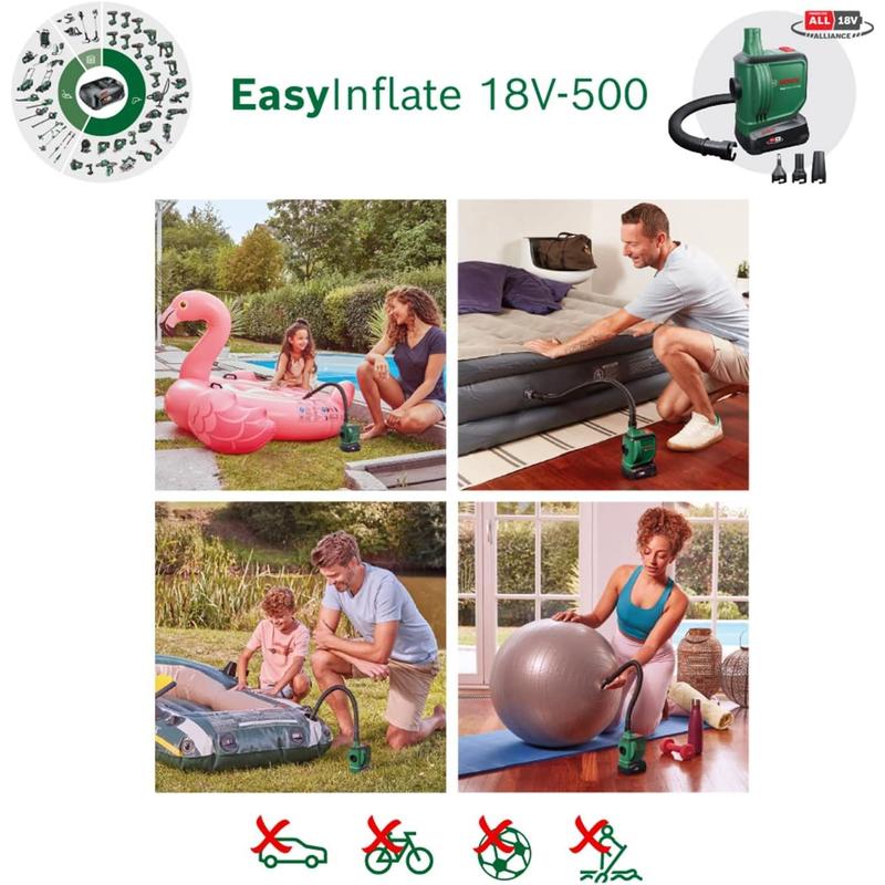 Bosch Home and Garden Cordless Air Pump/Air Pump for Air Mattress EasyInflate 18V-500 (Without Battery; 18 Volt System; Inflate or Deflate Airbeds, Paddling Pools and Other Toys; in Carton Packaging) 2