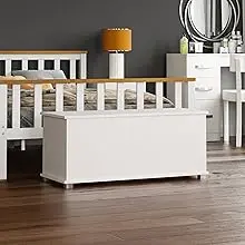Product Introduction of Leon Storage Ottoman, Wooden Chest with Lid, Seat, Stool, Window Bench, Blankets, Bedding, Toy Box, Footstool, White 0