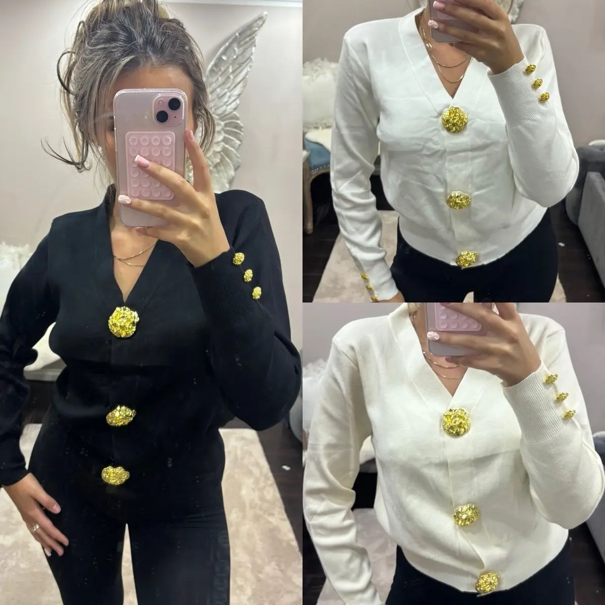 Gold button cardigans