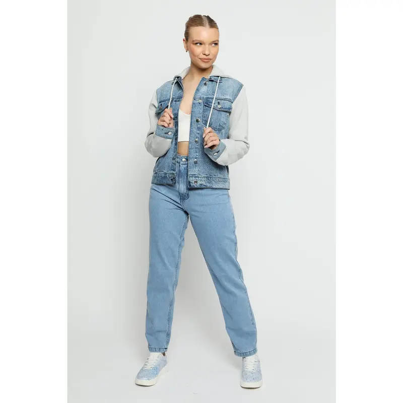 HOODED DENIM JACKET - MID BLUE 3