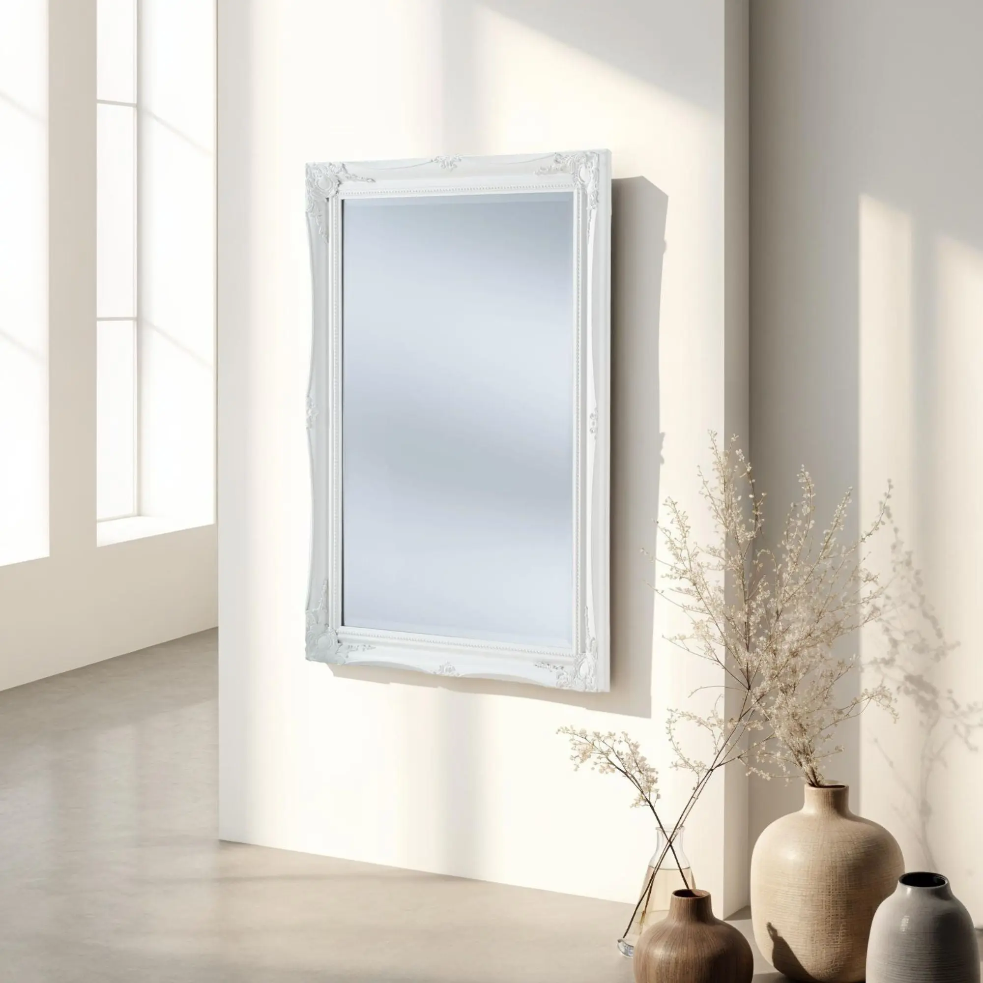 French Carved White Mirror