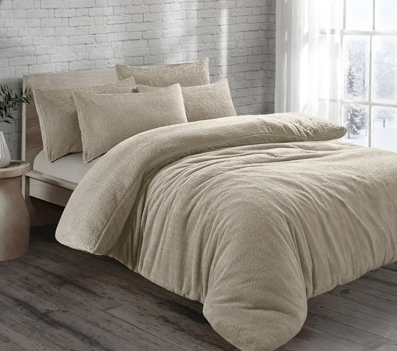 BRIT HOUSE TEDDY BEAR FUR SHERPA FLEECE DUVET COVER & PILLOWCASE/S BEDDING SET WINTER WARM COSY QUILT COVER BED LINEN SET PILLOW COVERS 2
