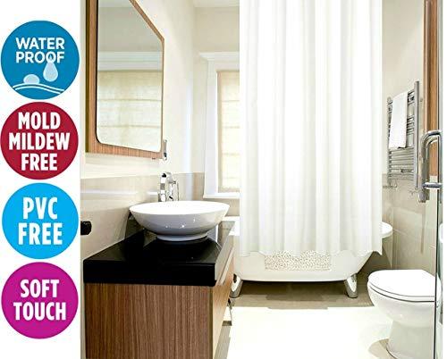 KAV Polyester Soft fabric Shower Curtain Mould and Mildew Resistant Solid White and Snow White Matching Hooks - Machine Washable 71x71 Inch (180 x 180cm ) 4