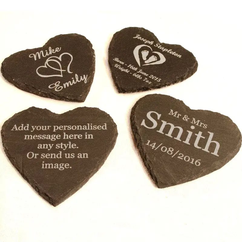 Personalised Heart Slate Coasters - Engraved With Any Message. Tableware 0