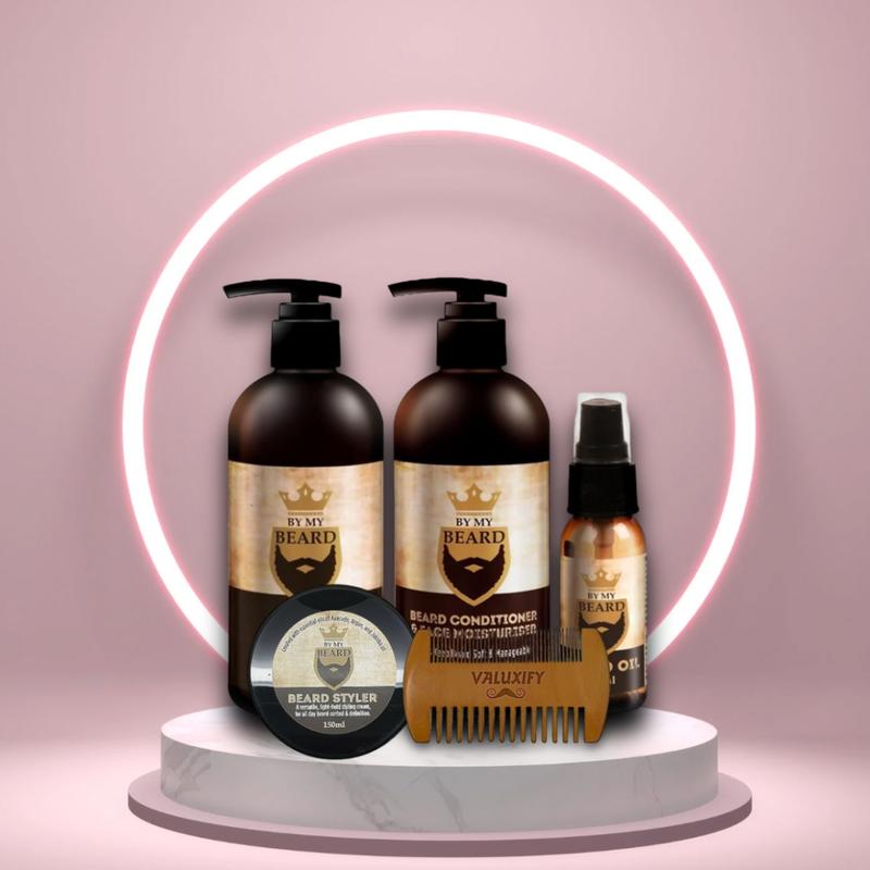 Valuxify Men's Ultimate Beard Grooming Kit with Shampoo, Beard Oil, Conditioner, Styler, and Wooden Comb - Haircare Comfort 0