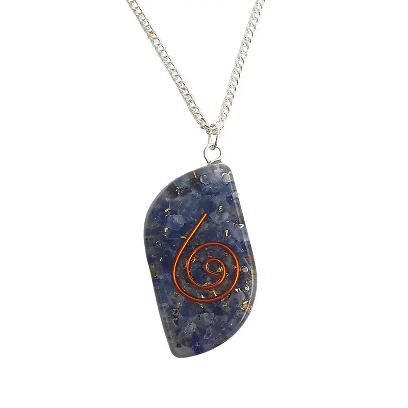 Orgonite Reiki Leaf Pendant, 4x2cm, Sodalite 0