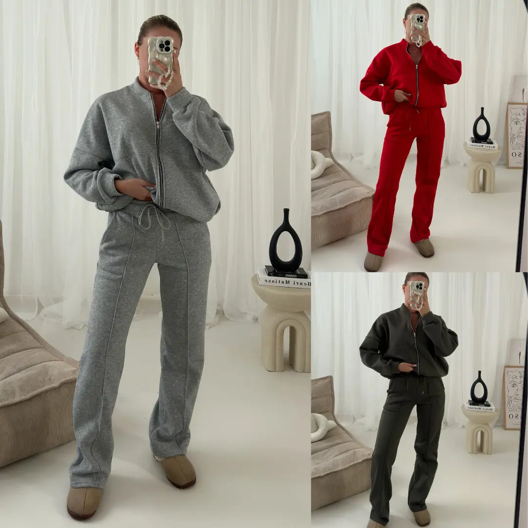 OMG Fashion Giselle Zipped  Bomber Wide Leg Tracksuit Lounge Set tracksuit  season women s