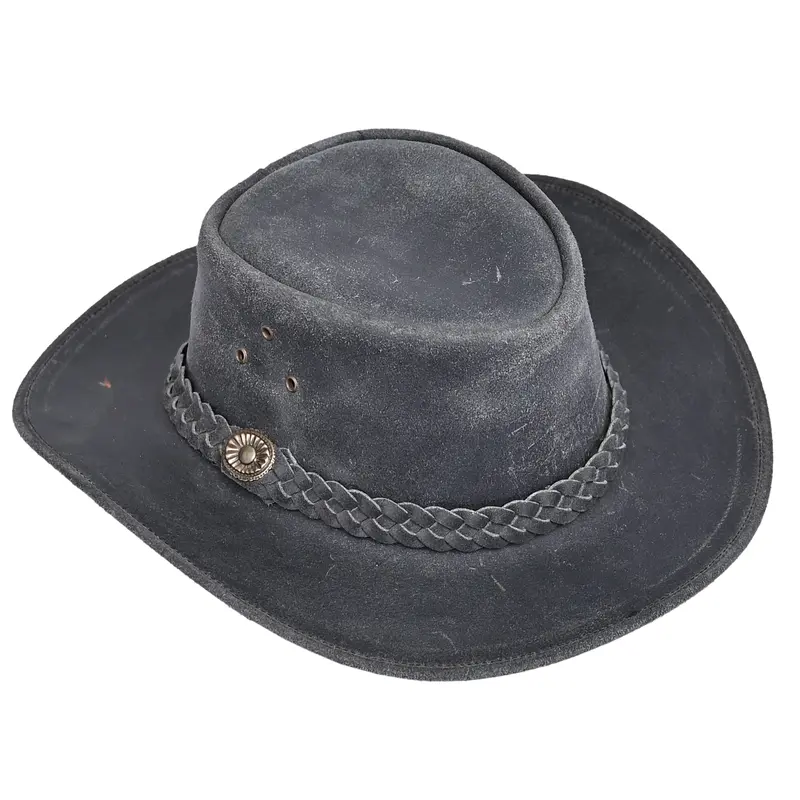 Premium Leather Cowboy Hat Men Women Light Weight Handcrafted Wide Brim Australian Outback Western Aussie Style Cowgirl Hats (as1, alpha, s, m, Crazy Black) 0