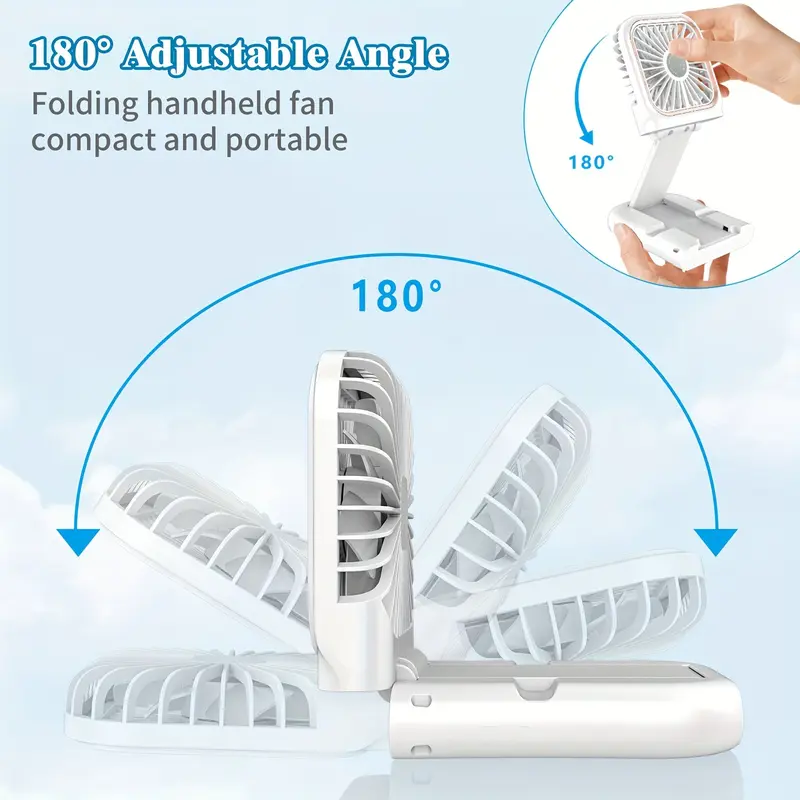 3000mAh USB Rechargeable Portable Handheld Mini Fan with Digital Display, 180° Adjustable, 3-Speed, Ultra-Thin Folding Neck Design for Personal Cooling, Travel, Sports 5