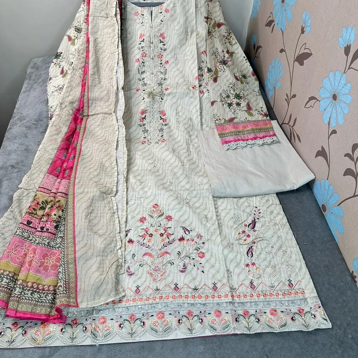Shadabahar Cotton Dress with Trouser and Dupatta - Casual Style