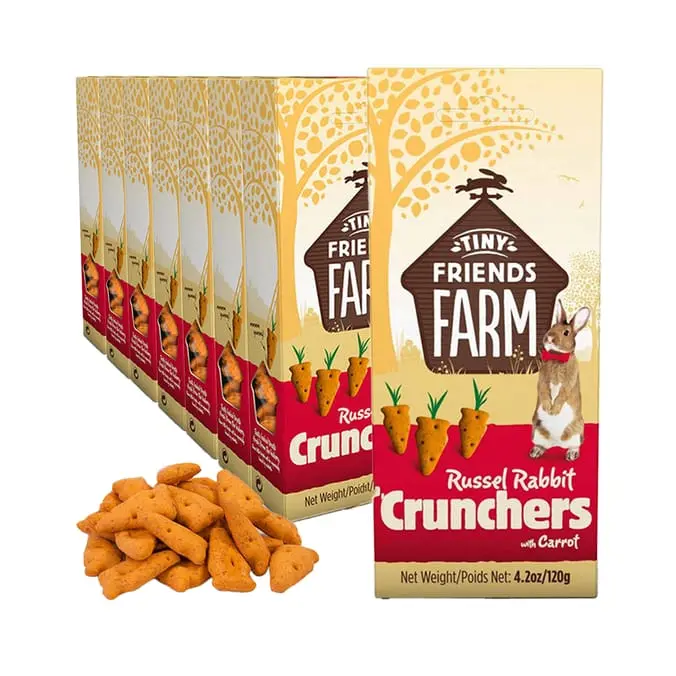 Tiny Friends Farm Russel Rabbit Crunchers with Carrot - 120g x 8 Packs - Treat for Rabbits